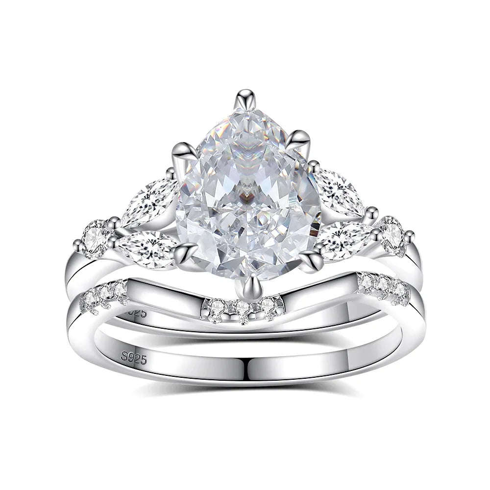 2ct 7x9MM Moissanite Two Rings with Certificate Laboratory Diamond Ring Women Wedding Jewelry 18K White Gold Plated S925 Silve