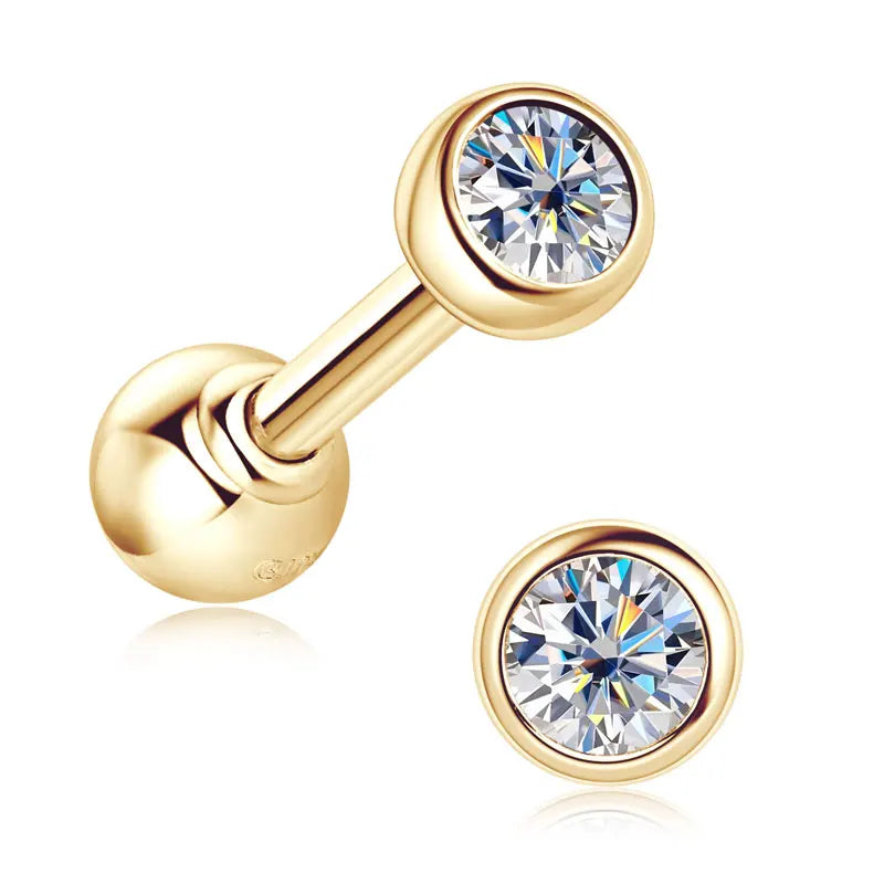 IOGOU 10K Solid Gold Earrings Bezel 2.1mm Round Moissanite Diamond Stud Earring for Women Men Classic Engagement Wedding Jewelry
