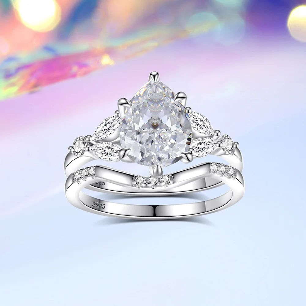 2ct 7x9MM Moissanite Two Rings with Certificate Laboratory Diamond Ring Women Wedding Jewelry 18K White Gold Plated S925 Silve