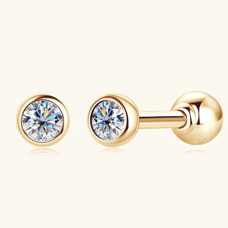 IOGOU 10K Solid Gold Earrings Bezel 2.1mm Round Moissanite Diamond Stud Earring for Women Men Classic Engagement Wedding Jewelry