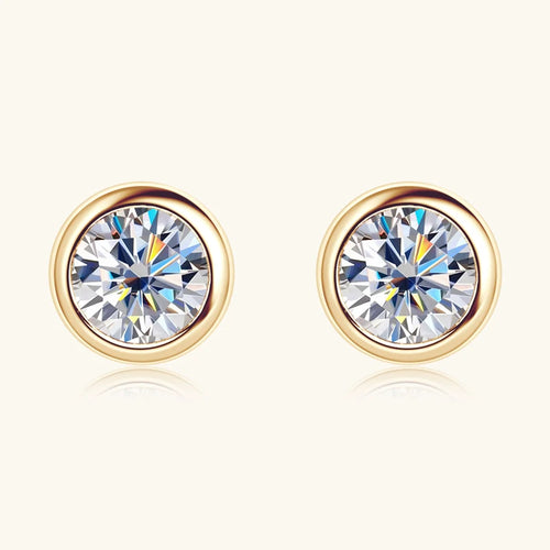 IOGOU 10K Solid Gold Earrings Bezel 2.1mm Round Moissanite Diamond Stud Earring for Women Men Classic Engagement Wedding Jewelry