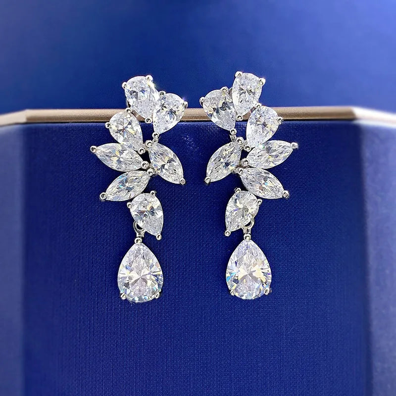 Fine Moissanite Diamond Dangle Earring 100% Real 925 sterling silver Wedding Drop Earrings for Women Promise Engagement Jewelry