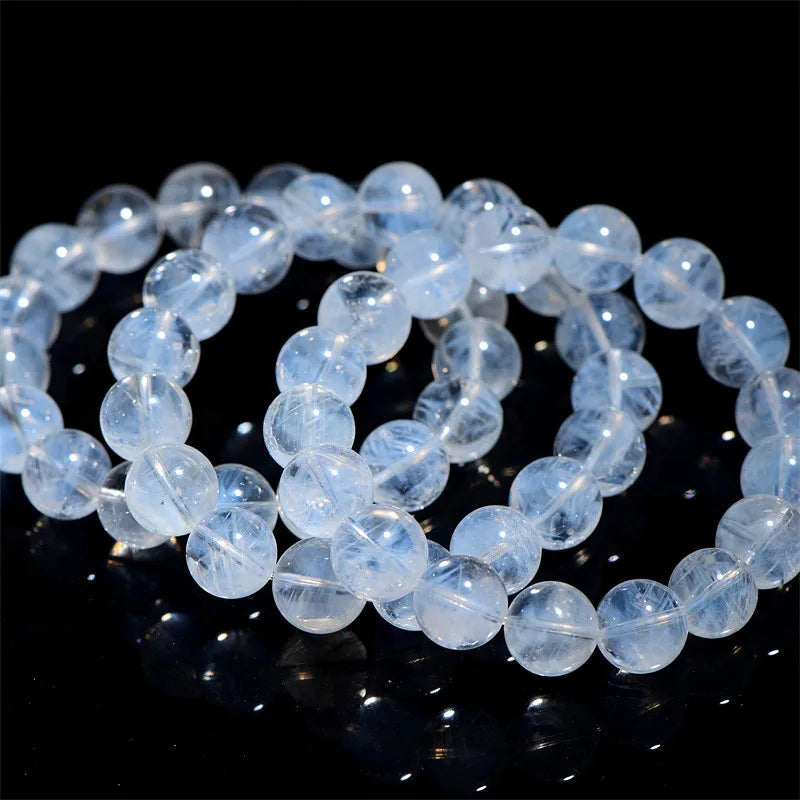 7A Natural Ice-Clear Aquamarine Beaded Bracelet - Minimalist Crystal Jewelry for Women