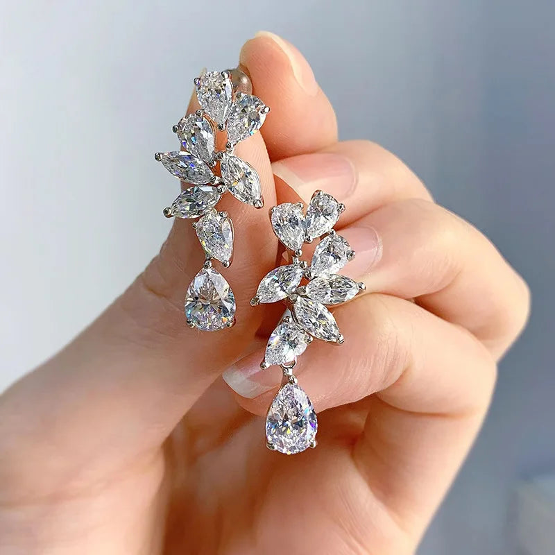 Fine Moissanite Diamond Dangle Earring 100% Real 925 sterling silver Wedding Drop Earrings for Women Promise Engagement Jewelry