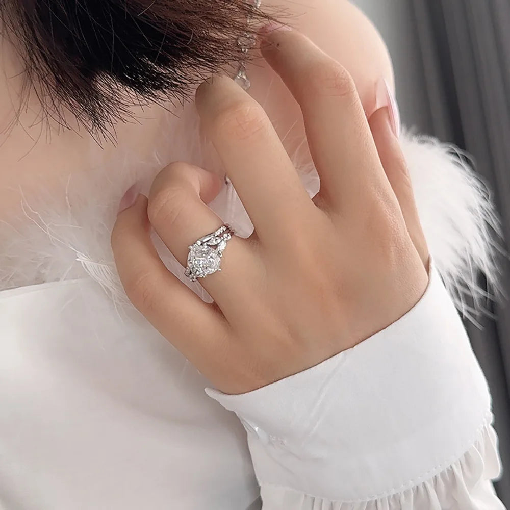 2ct 7x9MM Moissanite Two Rings with Certificate Laboratory Diamond Ring Women Wedding Jewelry 18K White Gold Plated S925 Silve